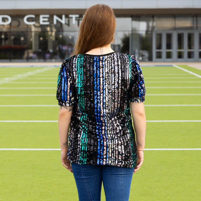 10746 - Multi Color Sequin Half Sleeve Top