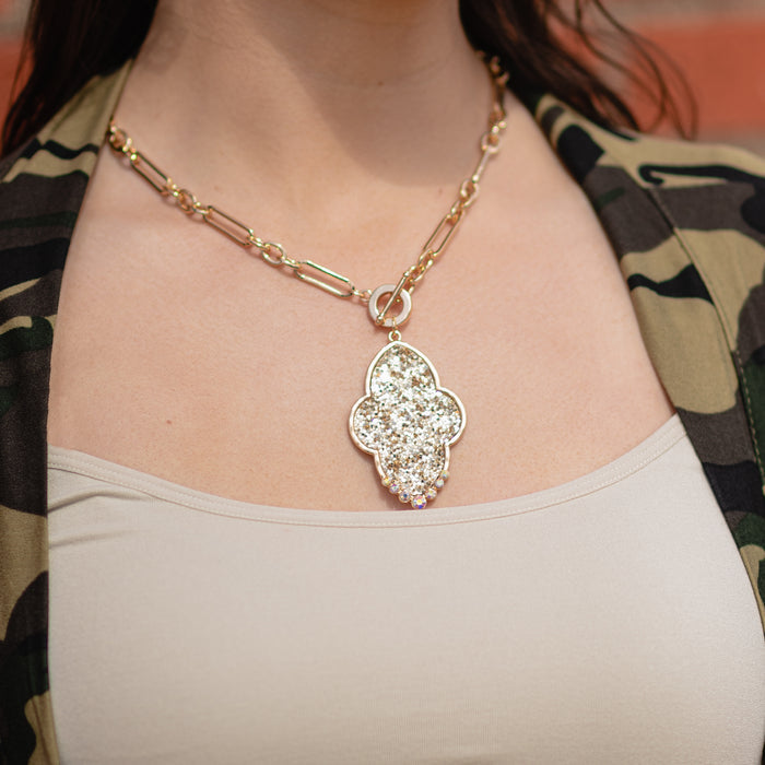 1141 - Glitter Pendant Necklace - Gold