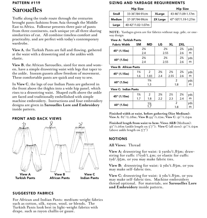 back cover of pattern