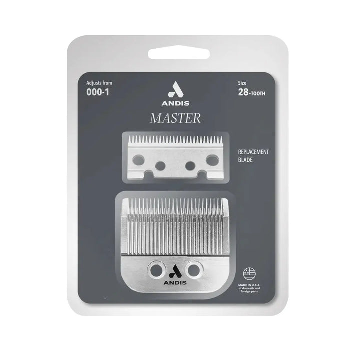 “Andis Master #28 Replacement Blade with packaging and item details”