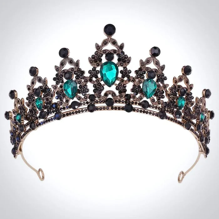 Gothic Victorian Bridal Tiara – Green Crystal Arwen Crown Hair Accessory