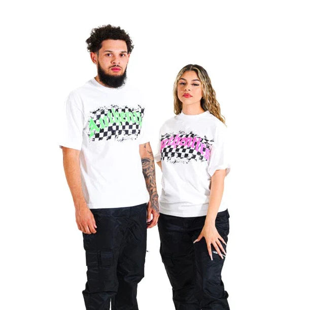 High-quality white and pink tee with Arch Checkered pattern by Authentics