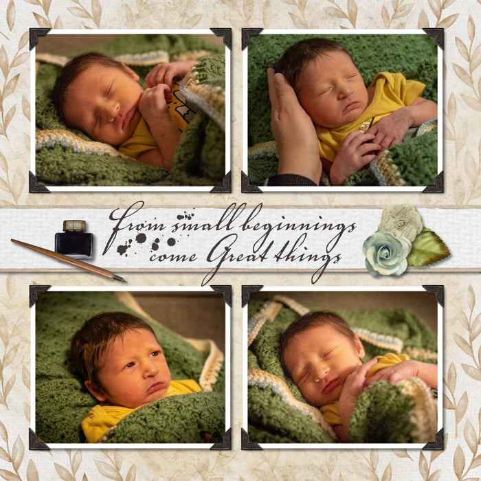 Capture the special moments of your baby boy or baby girl with this neutral and versatile baby digital scrapbooking kit by Lucky Girl Creative digital art that adds a touch of watercolor to your page. Add these beautiful embellishments, pretty patterned papers, and clusters to recall your newborn baby memories, create unique baby announcements, and baby shower gifts. Great for newborn baby pages and Baby's 1st Year albums, too!! Embellishments include butterfly, snail, bunny, rabbit, deer, dog, Greyhound.