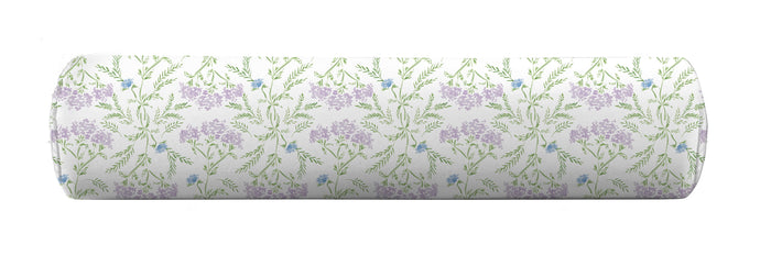 Bolster in Green, Blue and Lilac floral pattern by Camilla Moss