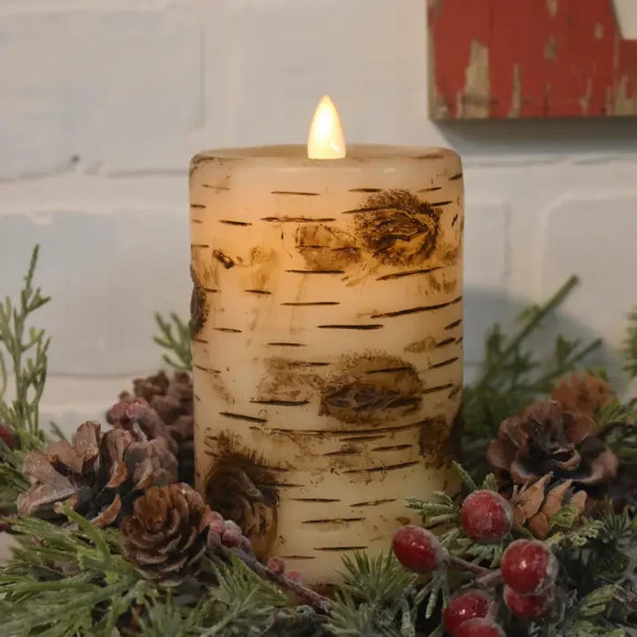 Birch Pillar Candle Moving Flame 3x6in