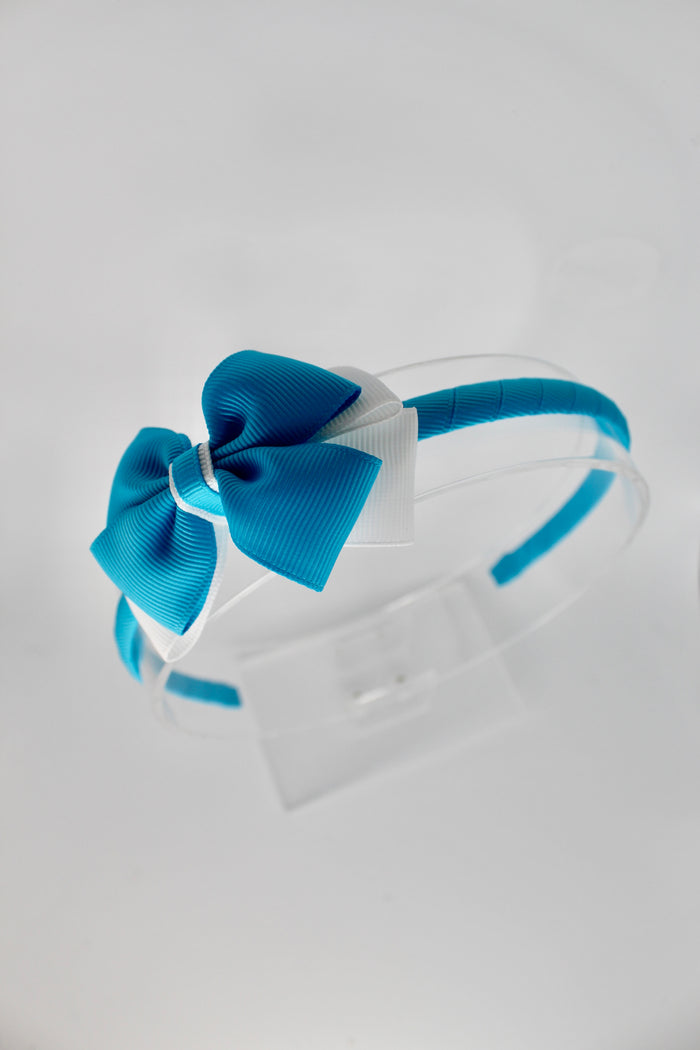 Bow School Hairband - Turquoise and White