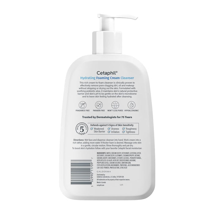 Cetaphil Hydrating Foaming Cream Cleanser, 16oz - 12 Pack