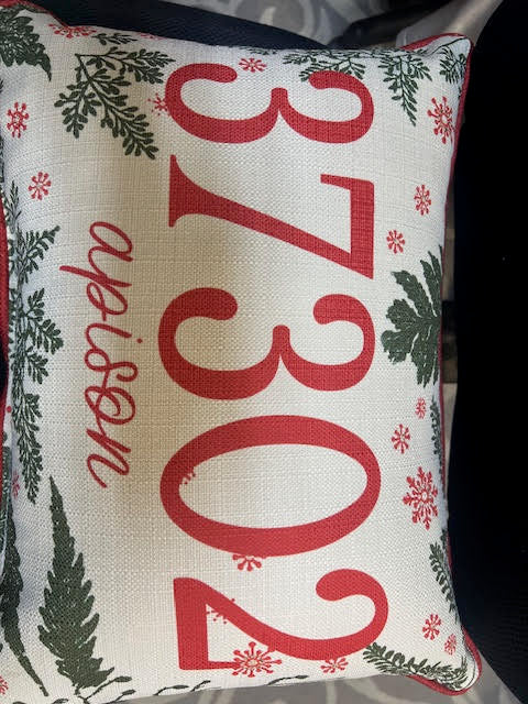 Christmas Greenery Zip Code 37302 Pillow