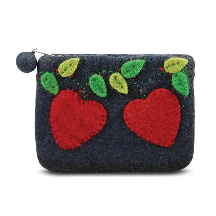 Double Heart with Leaves Design Coin Purse