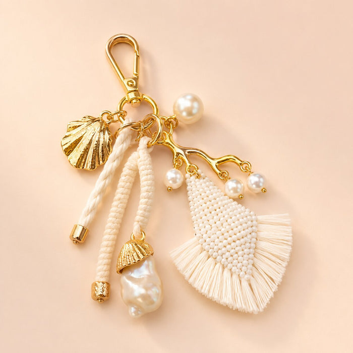 Embellished Vacay Bag Charm - White
