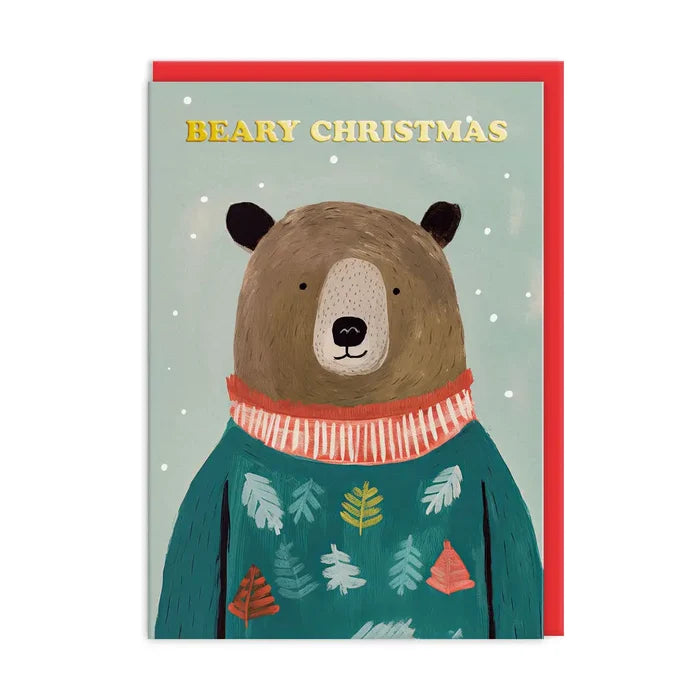 Festive Brown Bear Christmas Card