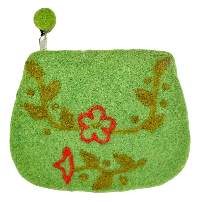 Flower and Leaves Design Coin Purse Green