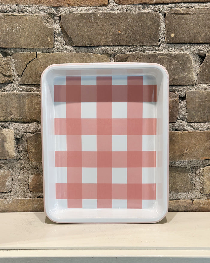 gingham enamelware rectangle tray