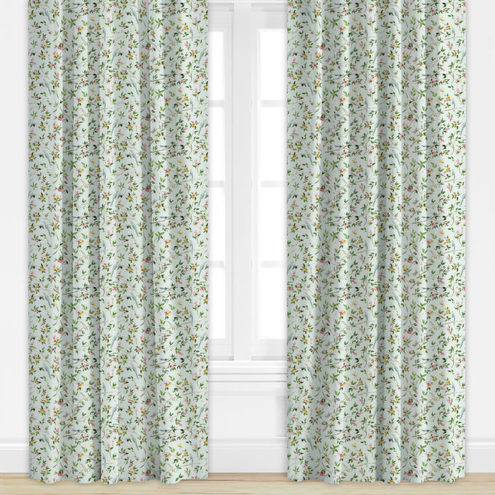 floral patterned drape with light blue background by Camilla Moss