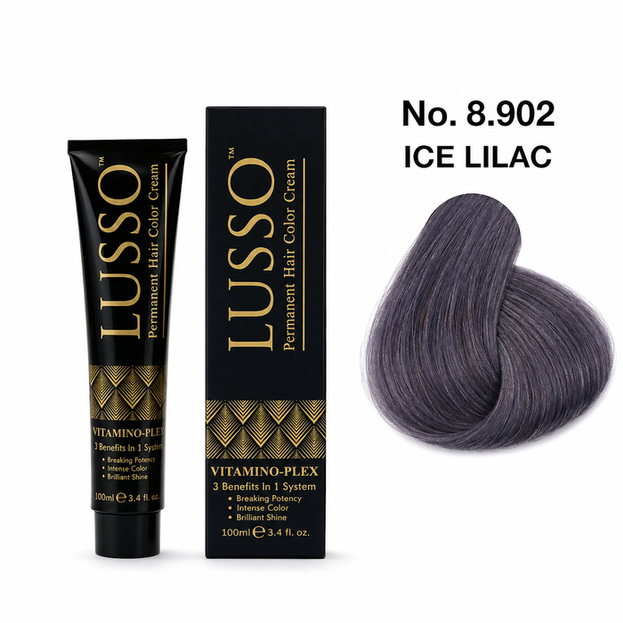 LUSSO Permanent Hair Colour Cream 100 ml No. 8.902 Ice Lilac with colour swatch