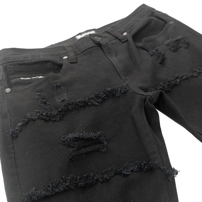 Makobi Pastoni Black/Black Ripped Stacked Flare Denim Jeans (M1984)