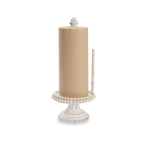 Mud Pie Beaded White Wood Paper Towel Holder