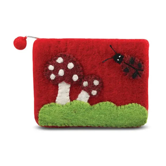 Mushroom with Ladybug Coin Purse Red