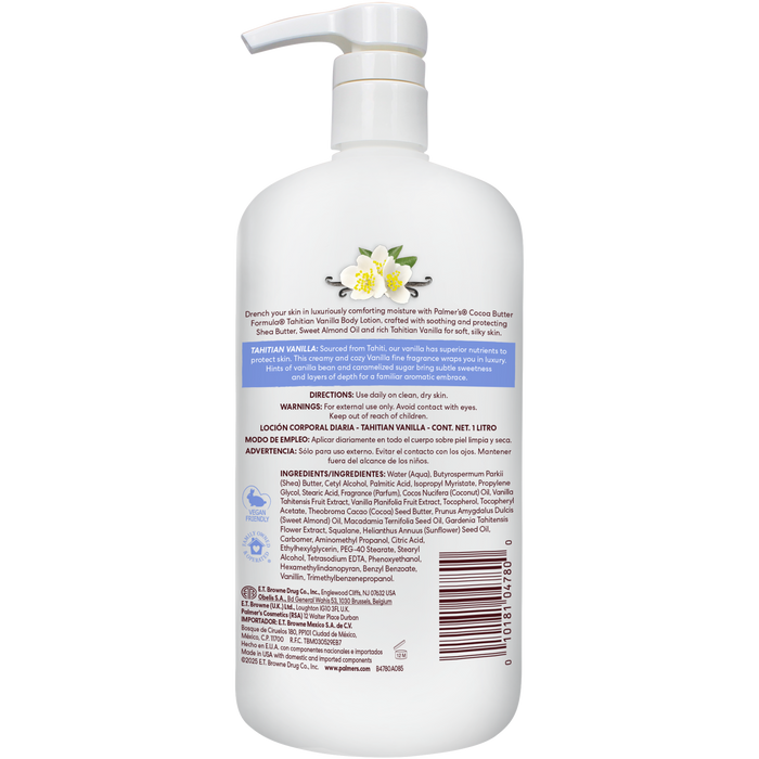 Palmer's Tahitian Vanilla 1L value pack back of bottle with ingredients listed