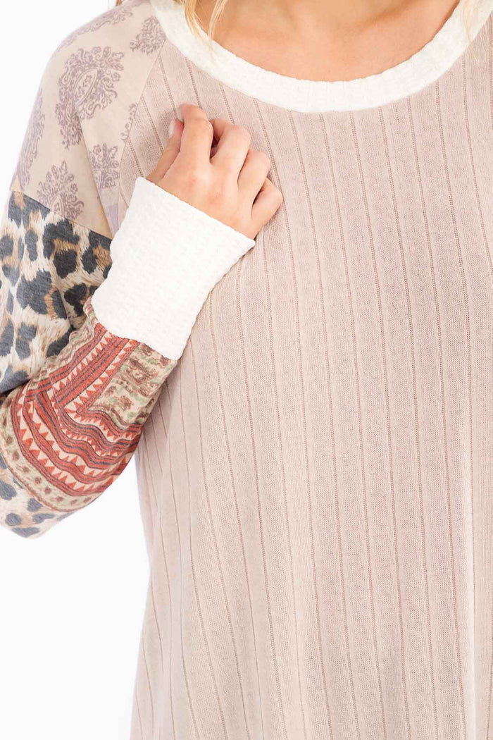 Patchwork Rib Knit Pullover Top