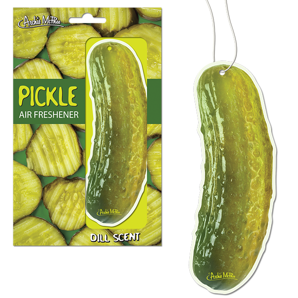 Pickle Air Freshener with a dill scent and pickle slice design, ideal as a commute accessory.