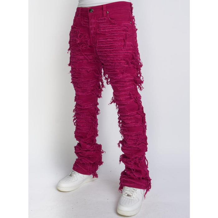 PLTKS Jeans Fucshia Trashed Distressed Stacked Flare in various angles and views