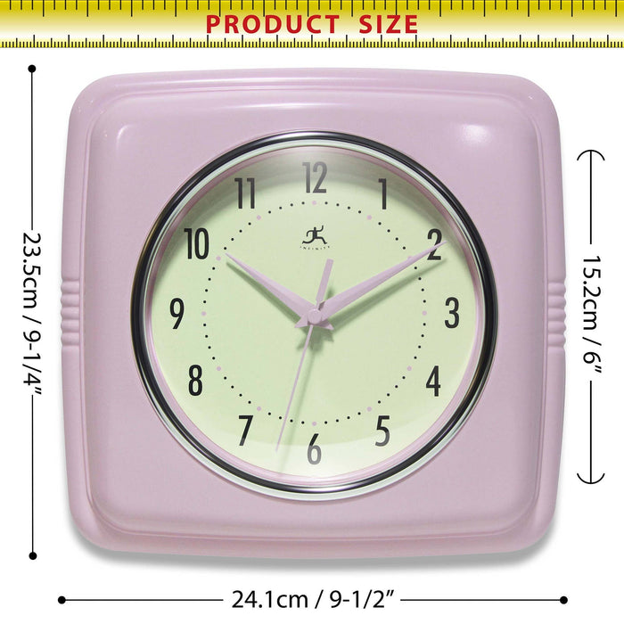 Retro Square Wall Clock in Pastel Pink