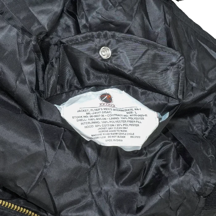 Rothco Black MA-1 Flight Jacket with Hood - Large - Rothco - Flight Jackets