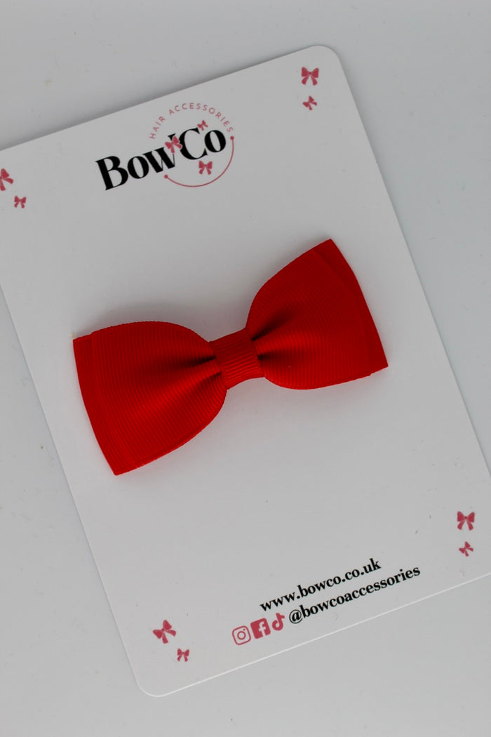 School Bow Red Double Lapel Bow - Clip