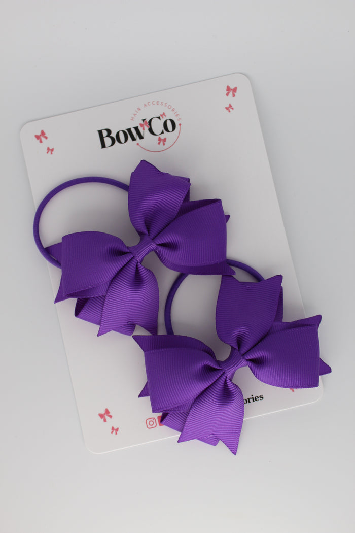School Bows Purple - Layer Tail Bow Set - Elastic