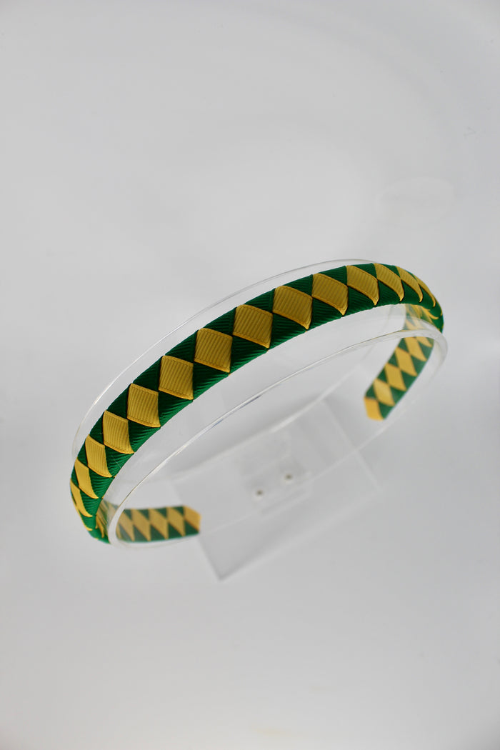 School Hair Accessories - Pleated Forest Green and Yellow Gold Hair Band