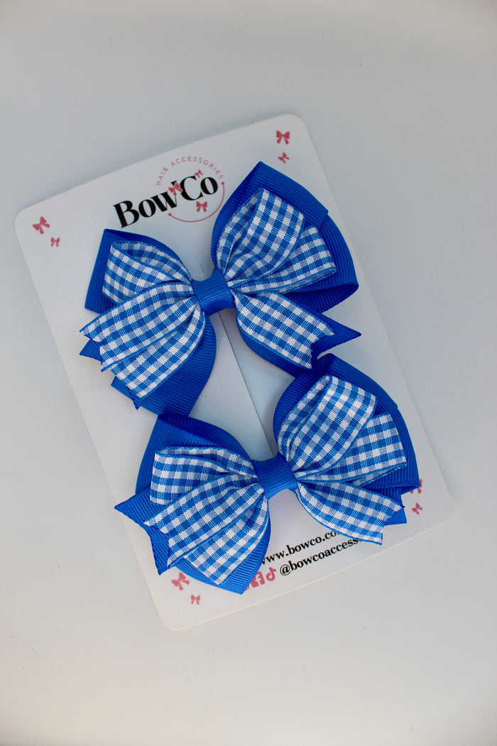 School Bow Royal Blue Gingham Pinwheel Set - Clip