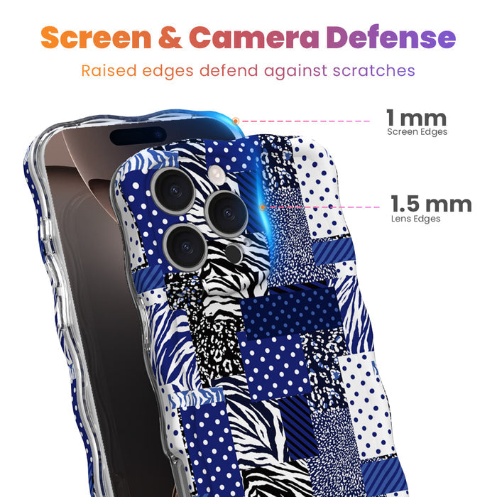 Sending Mixed Signals Wavy Luxe MagSafe iPhone case with a blue and white mixed-pattern patchwork design from Fancy Bands