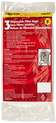Shop Vac Type F Vacuum Paper Bags, Catch Bag 10-14 Gallon 3 Pk Part 9066200