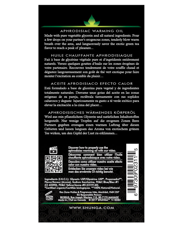 Shunga Organica Warming Oil Green Tea 3.5 fl oz