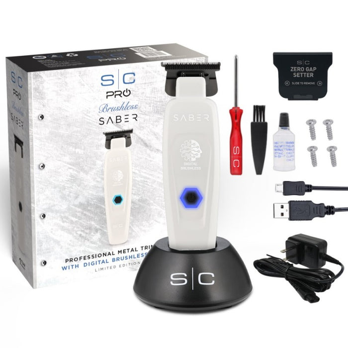 Stylecraft Pro Saber Metal Trimmer with Brushless Motor - White # SC421W (Dual Voltage) - Palms Fashion Inc.
