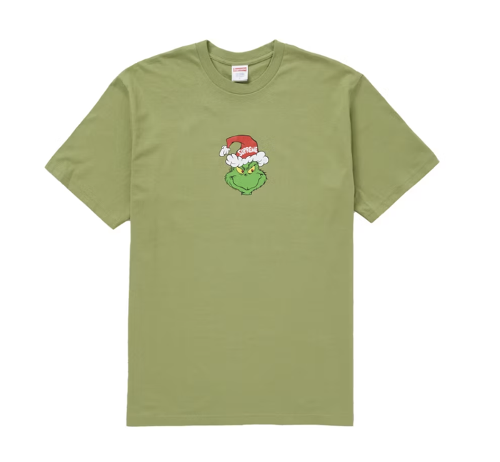 Supreme Grinch Tee - Moss (FW24) featuring a green t-shirt with Grinch graphic design