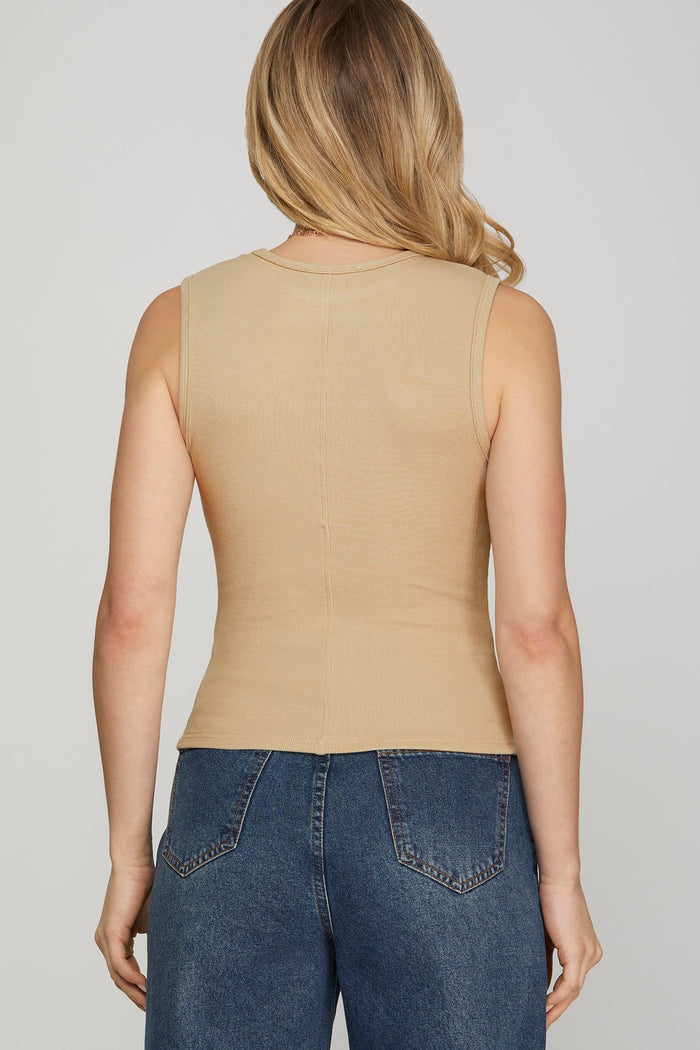 Taupe Sleeveless Knit Rib Tank Top