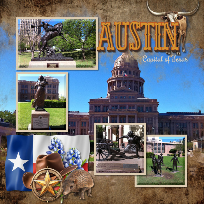 Celebrate Texas with these beautiful realistic embellishments, clusters, masked scenic overlays, engraved stamps, and western alpha set by Lucky Girl Creative digital art for digital scrapbooking. Great for travel and vacations to Texas, the Southwest, Arizona, Mexico, parts of Oklahoma and Louisiana, Houston, Dallas, Austin, San Antonio, Fort Worth, El Paso, Arlington, Amarillo, Plano, Midland, Lubbock, Galveston, and more. Embellishments include armadillo, bluebird, bird, chicken, kestrel, owl, pelican.