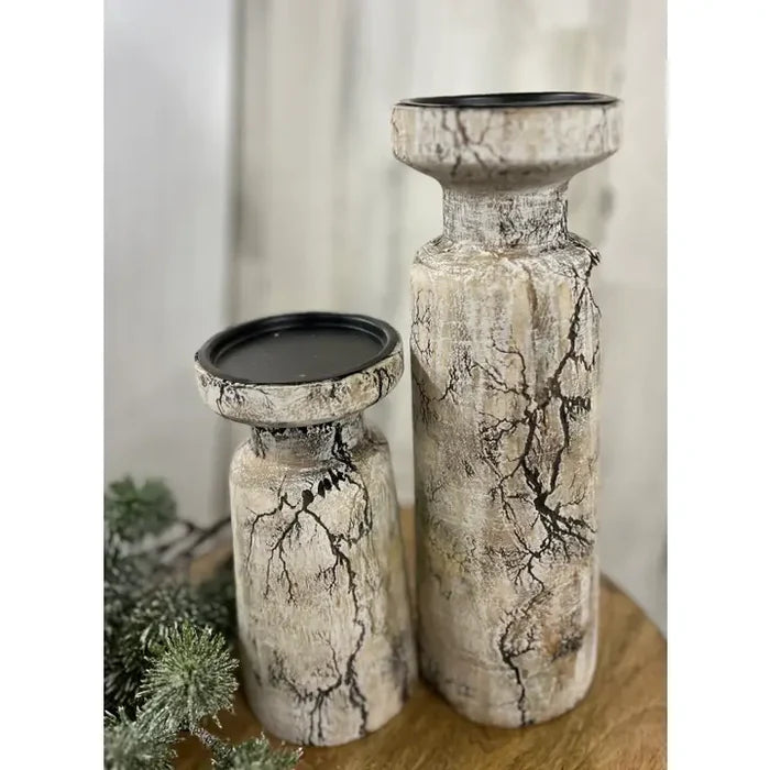 Whitewashed Crackle Candle Holder 8in