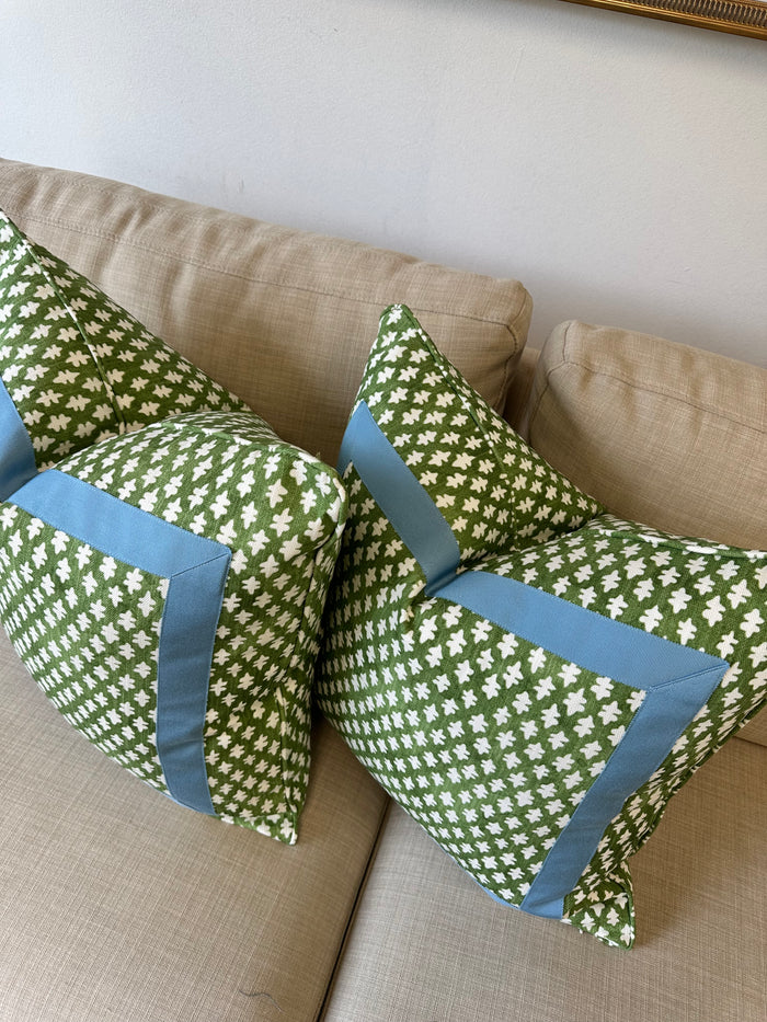 WWH Fave :: Gemma in Kale Green with Sky Mitered Box Pillow Cover