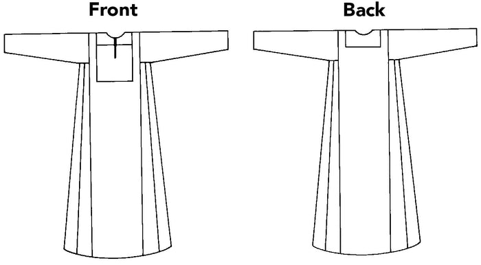 line drawings of front and back of gaza dress