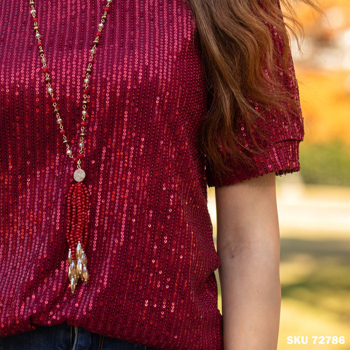 10717 - Sequin Half Sleeve Top - Burgundy