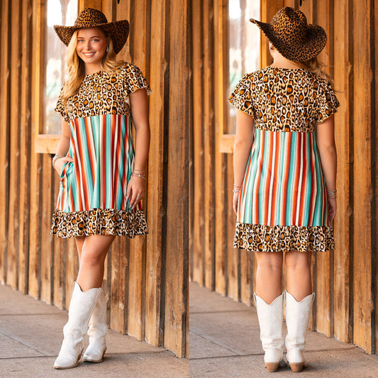 10976 - Leopard & Serape Dress with Pockets