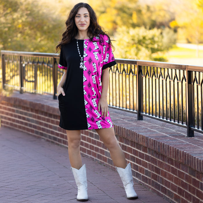 10991 - Western Color Block Dress with Pockets