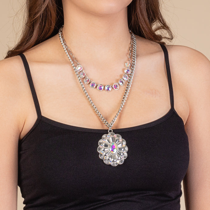 1150 - Squash Blossom Necklace - Silver & AB
