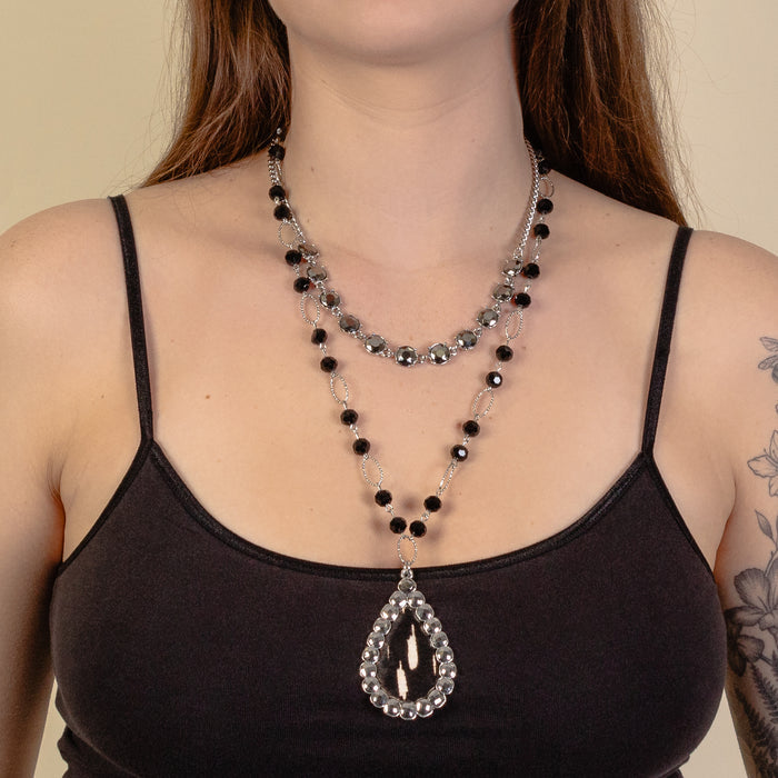 1234 - Layered Animal Hide Necklace - Black