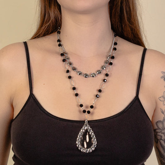 1234 - Layered Animal Hide Necklace - Black