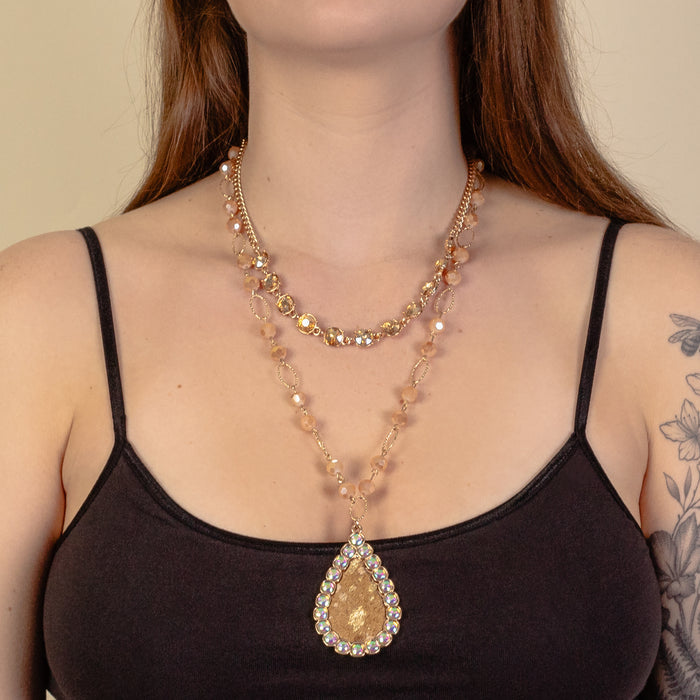 1234 - Layered Animal Hide Necklace - Brown