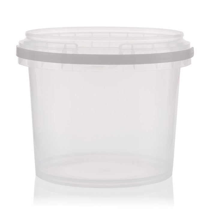 1.2Ltr Clear Round Pail Bucket with White Lid and Handle PACK OF 10